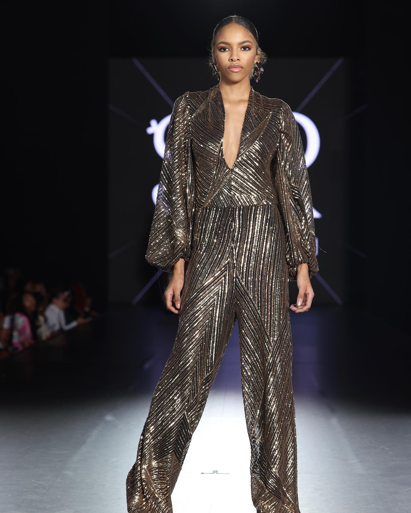 Glamorous Black and Gold Sequin Jumpsuit