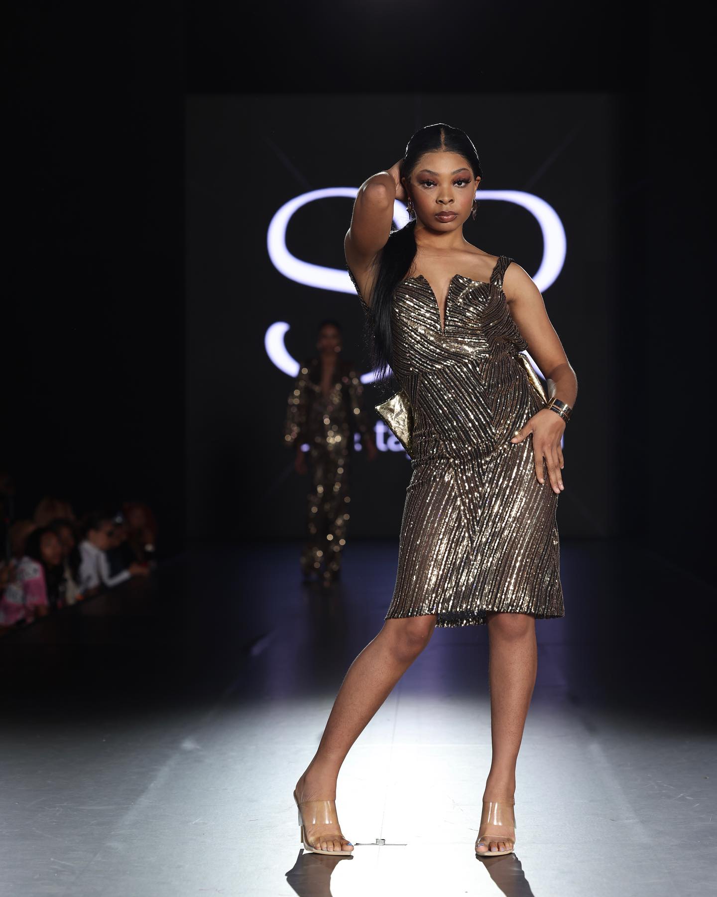 Glamorous Black and Gold Sequin Bow Dress