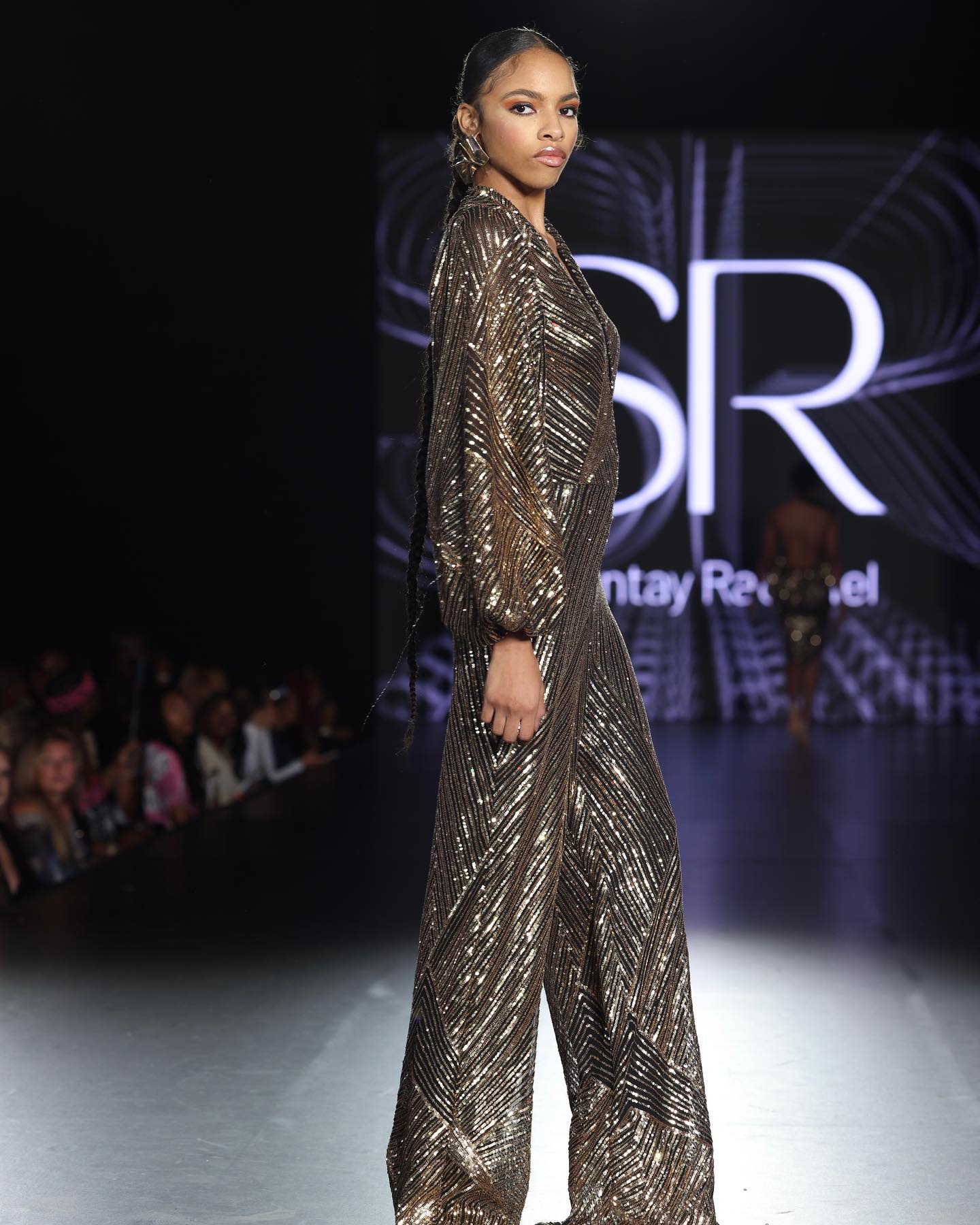 Glamorous Black and Gold Sequin Jumpsuit