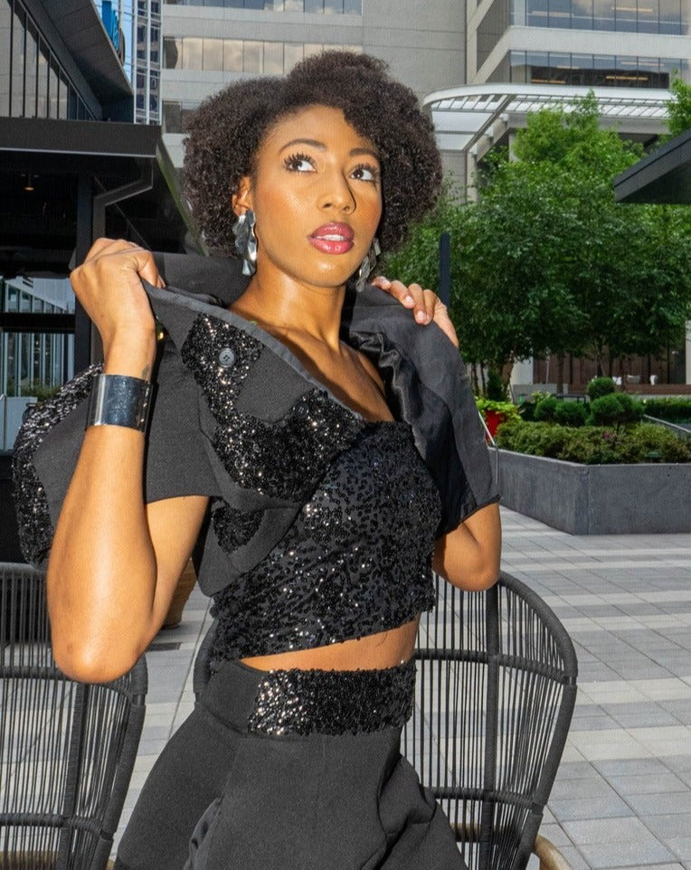 Neoprene & Sequin Cropped Jacket