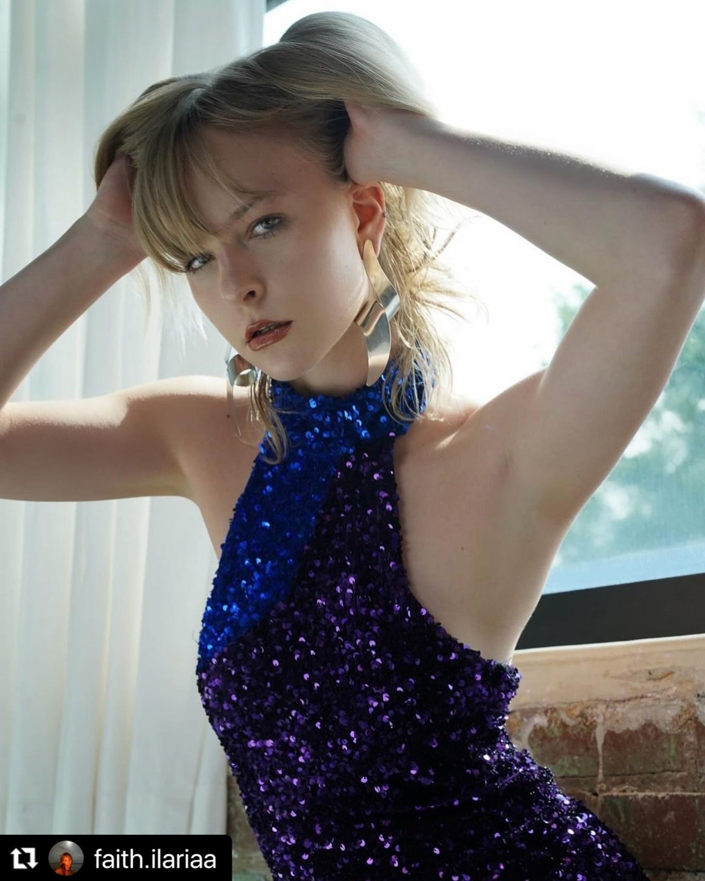 Glamorous Sequin Blue and Purple Halter Gown