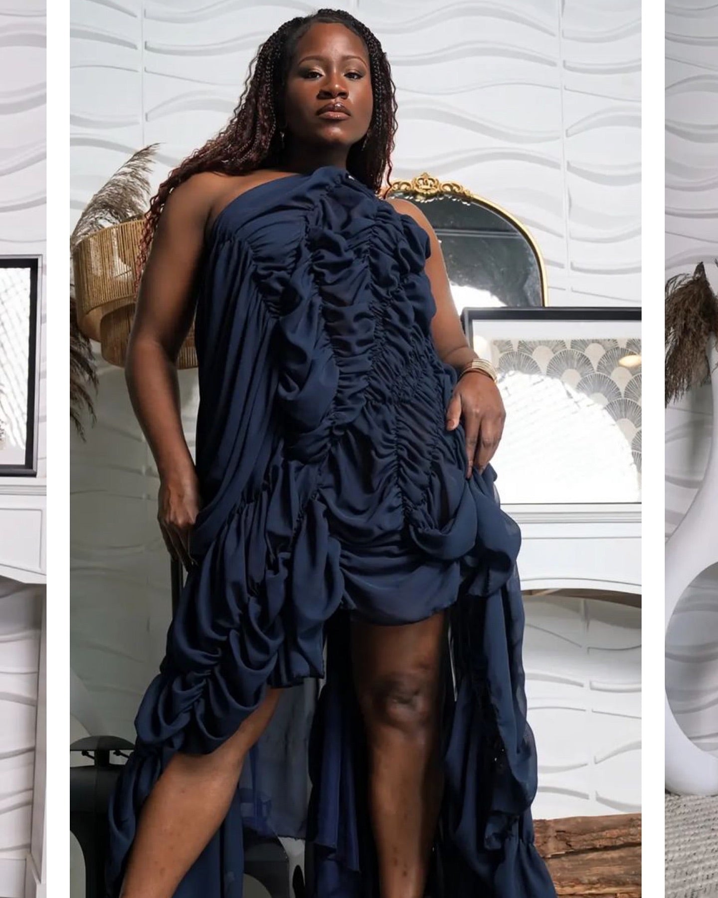 Glamorous Navy Blue Sheer Elegant Long Gown
