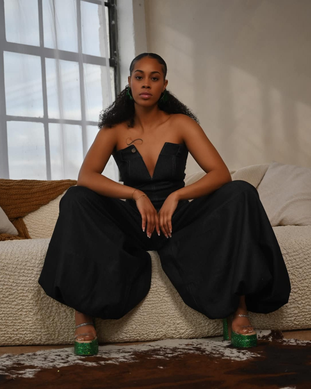 Denim Two Piece Dramatic Jumpsuit