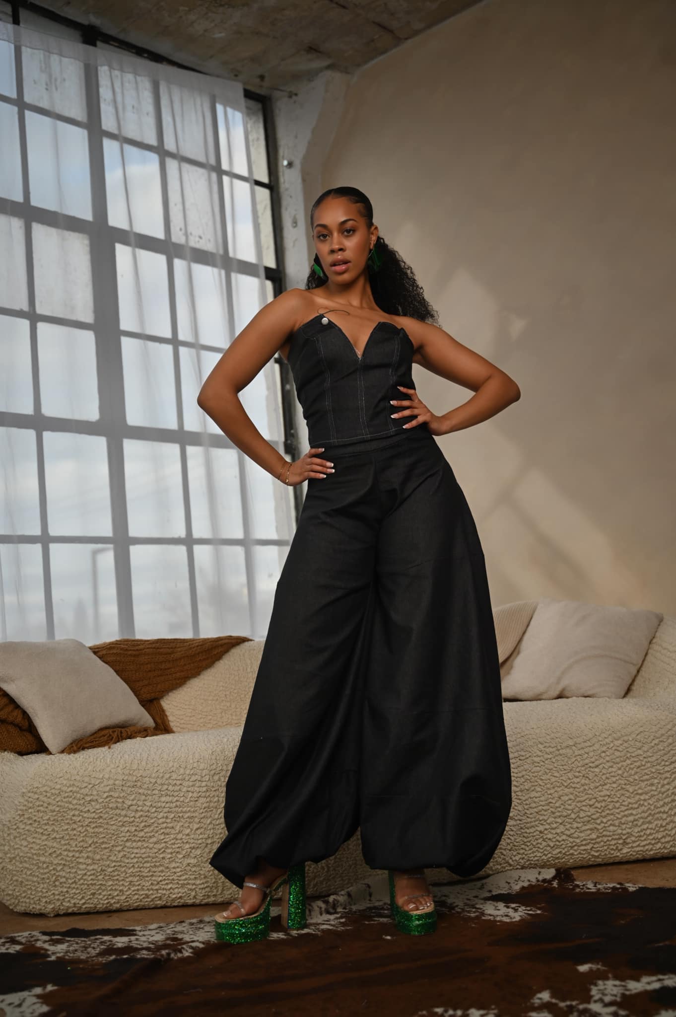 Denim Two Piece Dramatic Jumpsuit
