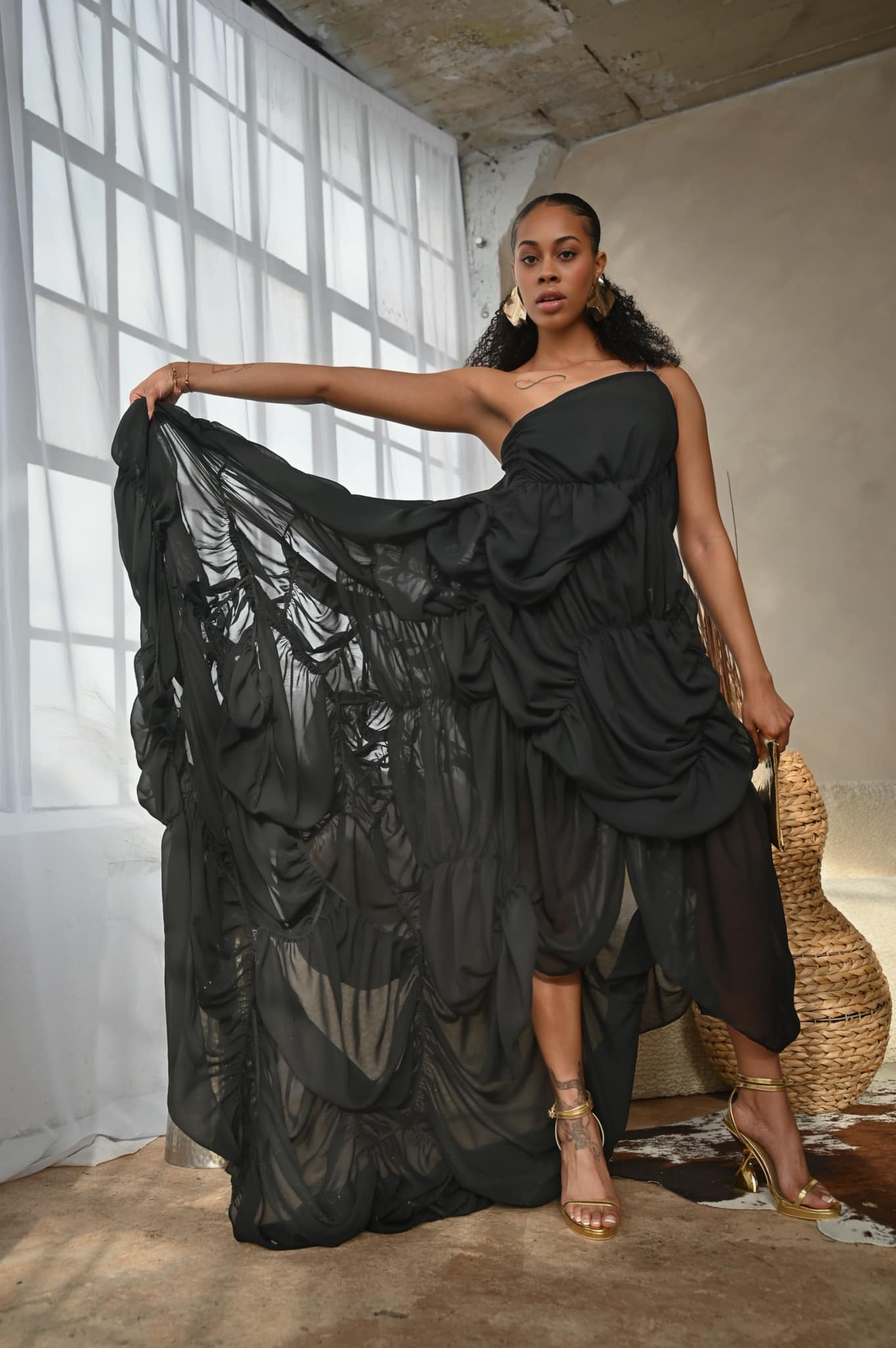 Elegant Sheer Black Floor Length Dress