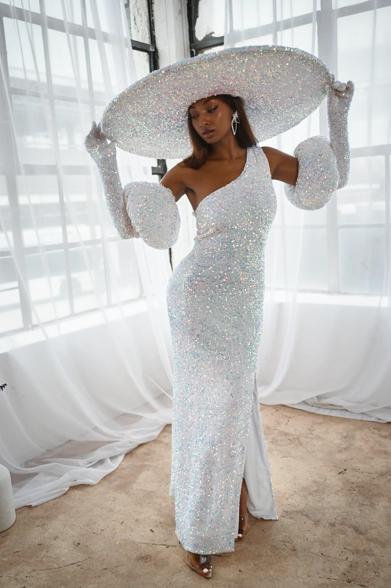 Elegant Ivory Iridescent Sequin Hat