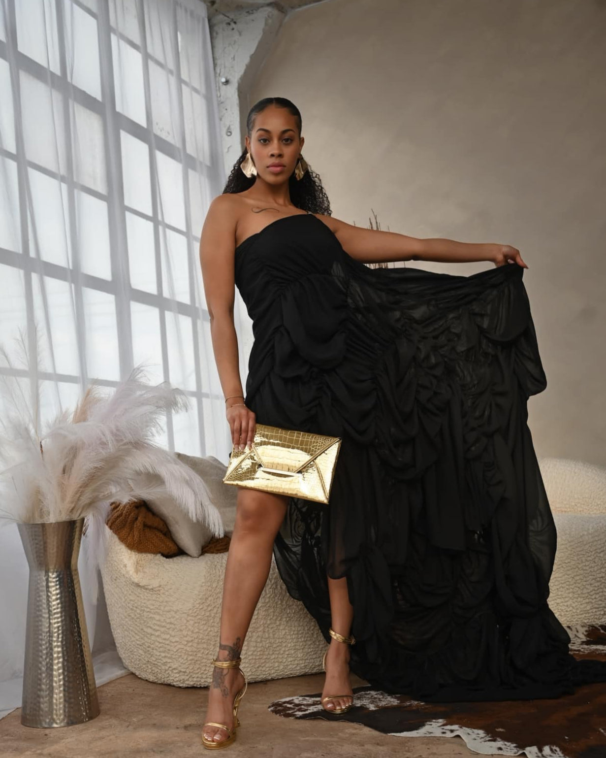 Elegant Sheer Black Floor Length Dress
