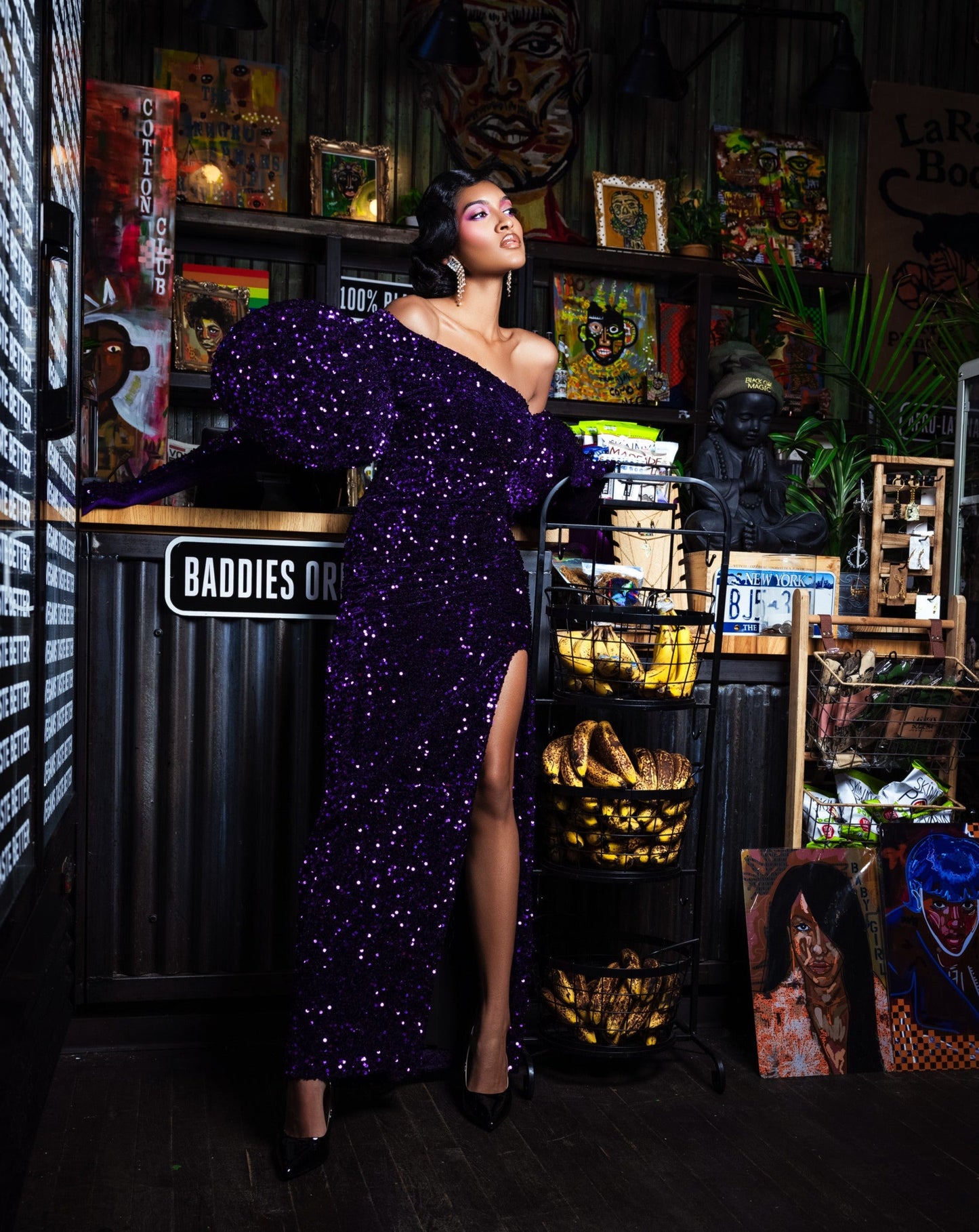 Sequin Dramatic Sleeve Gown