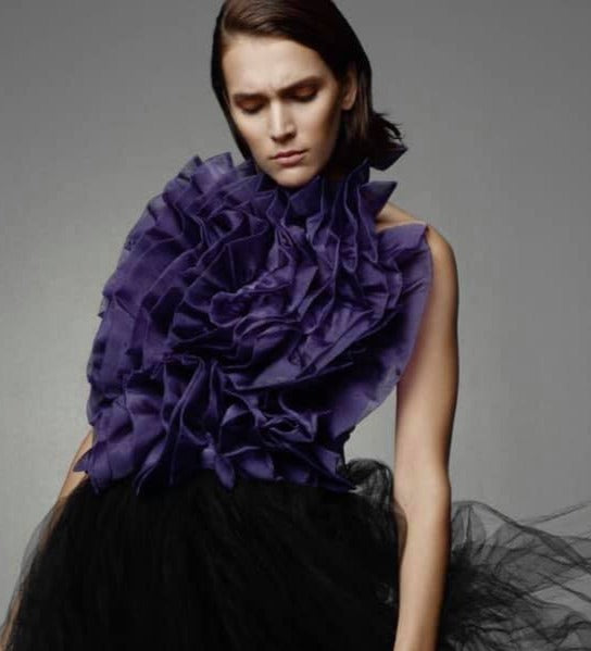 Trendy Ruffled Sheer Purple Halter Top