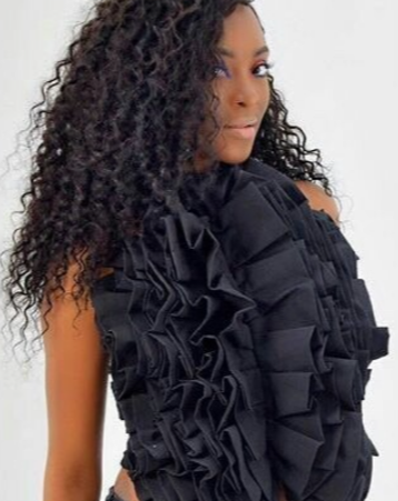 Trendy Ruffled Black Halter Top