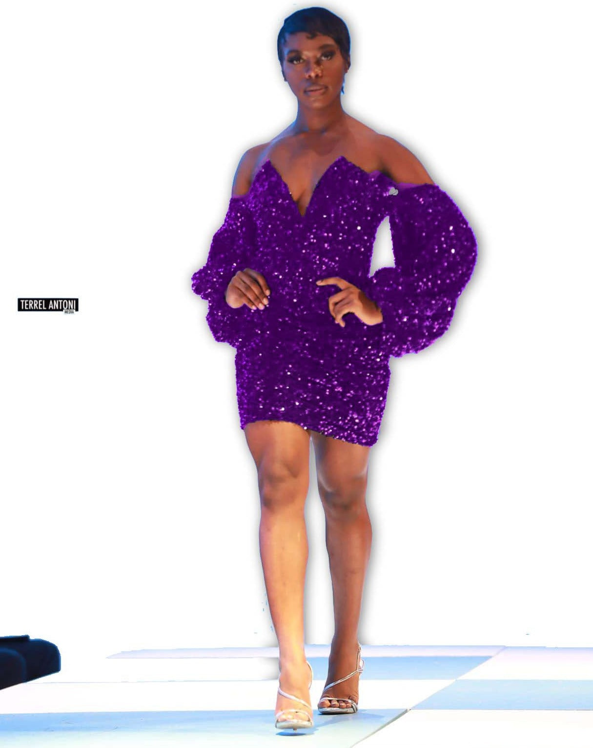 Sequin Off the Shoulders Deep V Mini Dress