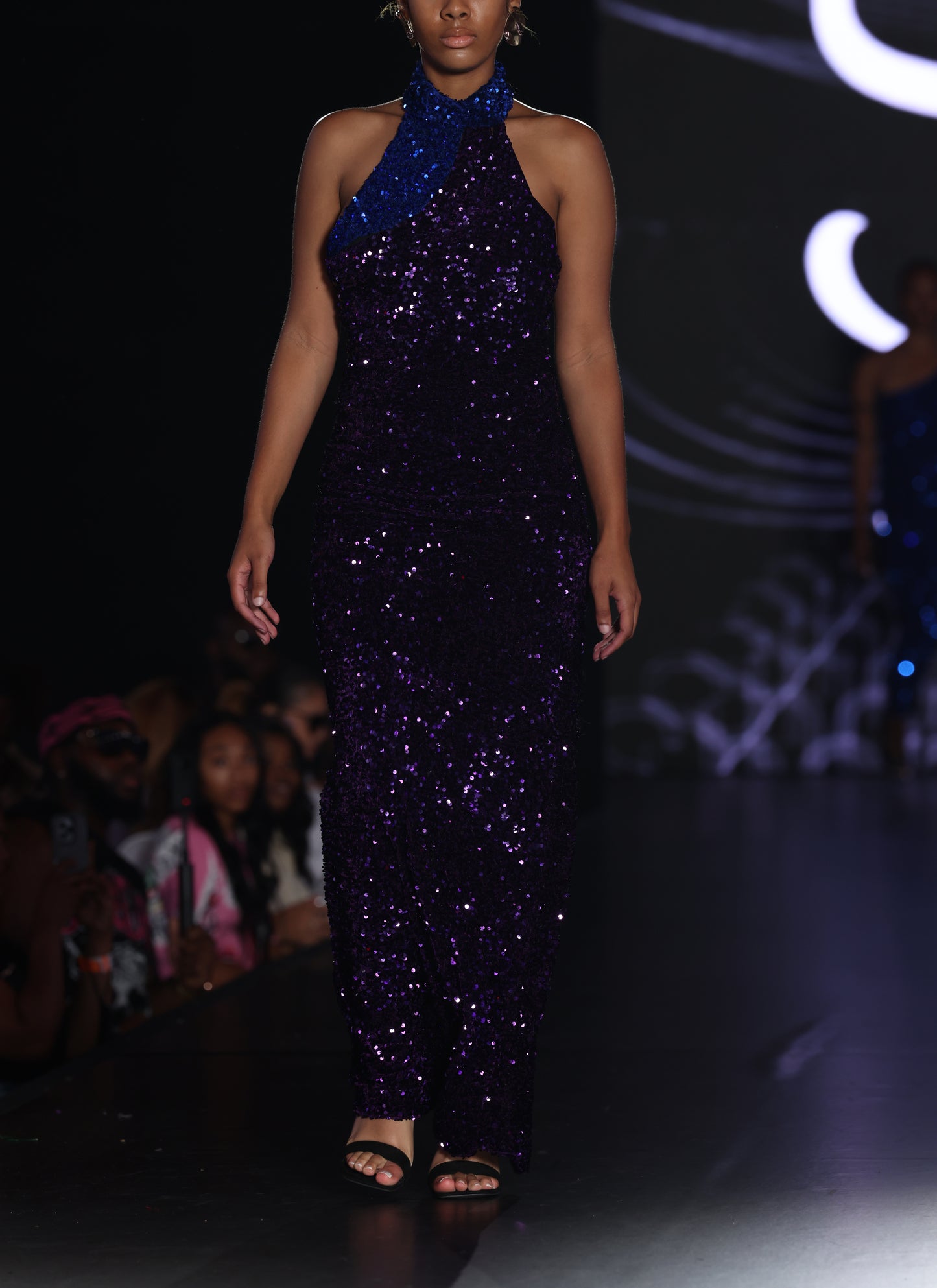 Blue and Purple Sequin Halter Gown