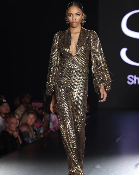 Black and Gold Sequin Wide Leg Jumpsuit