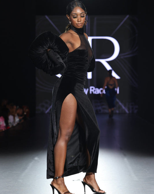 Black Velvet and Mesh Halter Gown