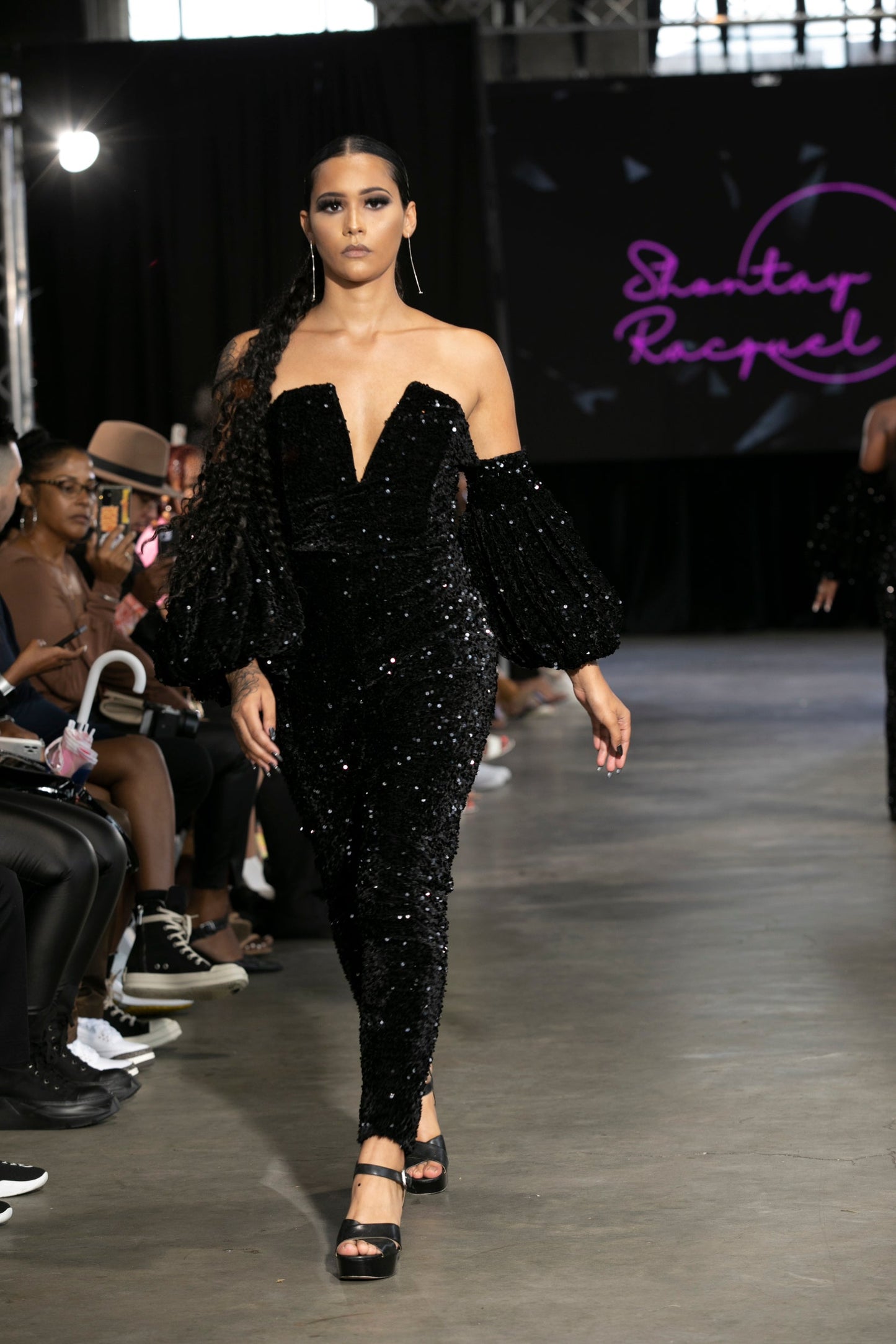Elegant Black Sequin Tapered Jumpsuit