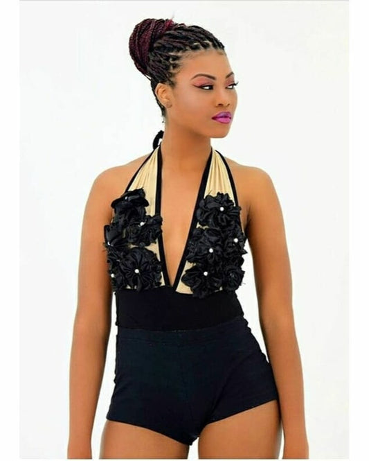Stunning 3D Flower One-Piece Halter Neck Swimsuit, Ladies Swimwear