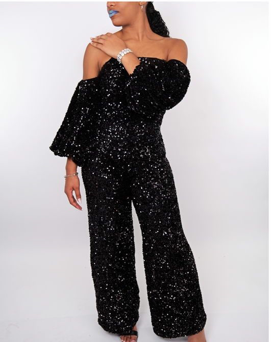 Off the Shoulders Strapless Sequin Jumpsuit
