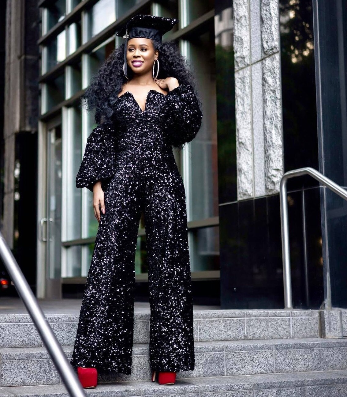 Sequin Bell Sleeve Wide Leg Jumpsuit Long Sleeves Wide Leg Glitter